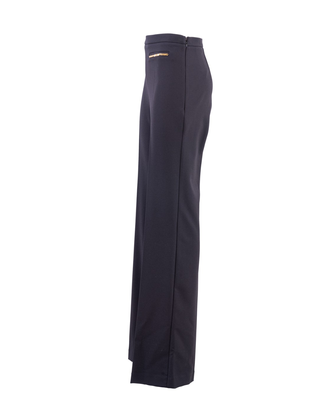 shop ELISABETTA FRANCHI  Pantalone: Elisabetta Franchi pantalone palazzo in crêpe con morsetti.
Pantalone a palazzo con vita alta in doppio crêpe stretch. 
Il punto vita è enfatizzato da una doppia tasca a filetto con morsetti in catena di metallo dorato.
Fodera in raso stampa monogram.
Zip invisibile sul fianco.
Accessorio in metallo dorato.
Composizione: 96% Poliestere 04% Elastane.
Fabbricato in Italia.. PA01436E2-110 number 9813203